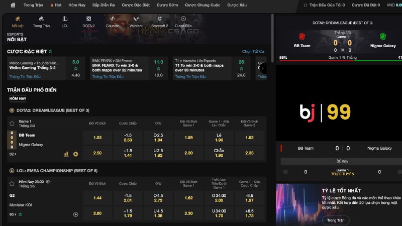Cá cược e-Sports tại BJ99 có những ưu điểm gì?