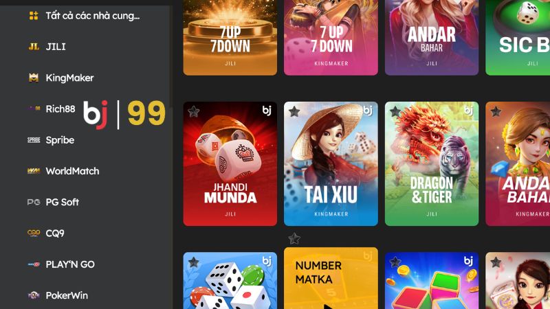 Có những sảnh cược game bài nào trên BJ99?