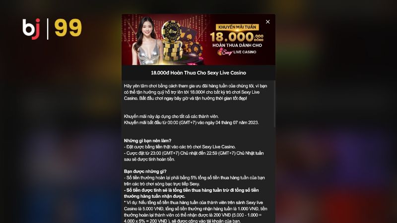 Khuyến mãi live casino BJ99