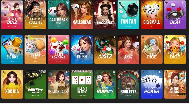 Trò chơi game bài nào được yêu thích nhất trên BJ99?
