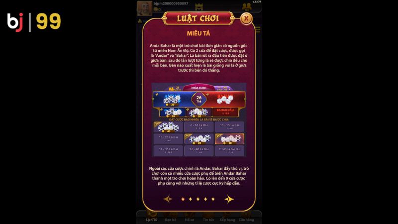 Điểm nổi bật của game bài Andar Bahar BJ99